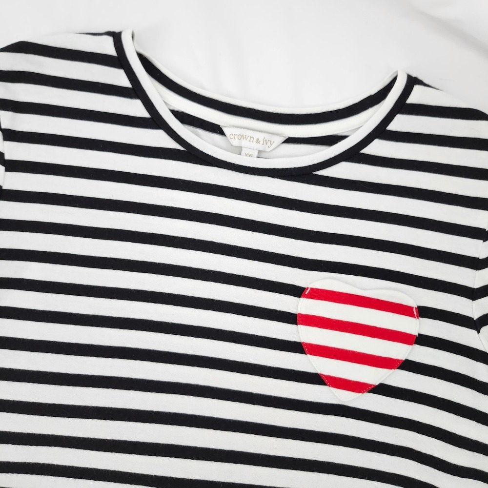 Crown & Ivy Womens Stripe Heart Pocket Top Size XXL Nautical Preppy Romantic